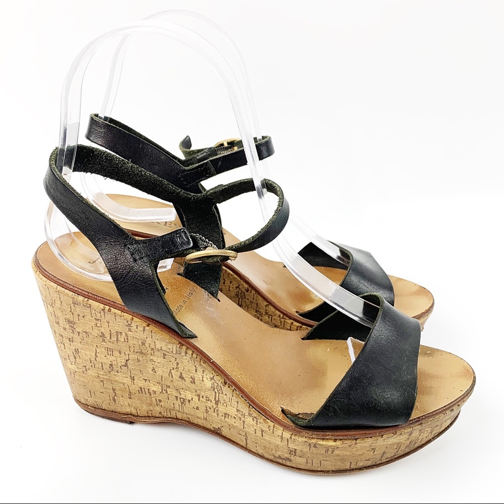 J CREW Made in Italy Caden Leather Cork Wedges - 6